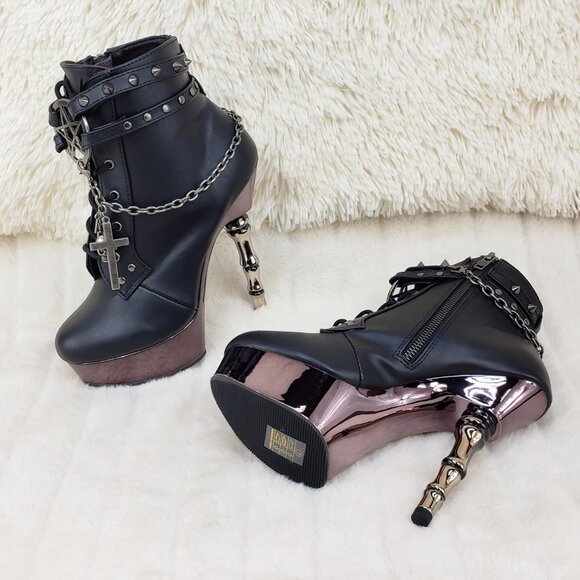 Muerto Finger Bone High Heel Ankle Boots Charm Chain Demonia 1001 - Picture 12 of 16